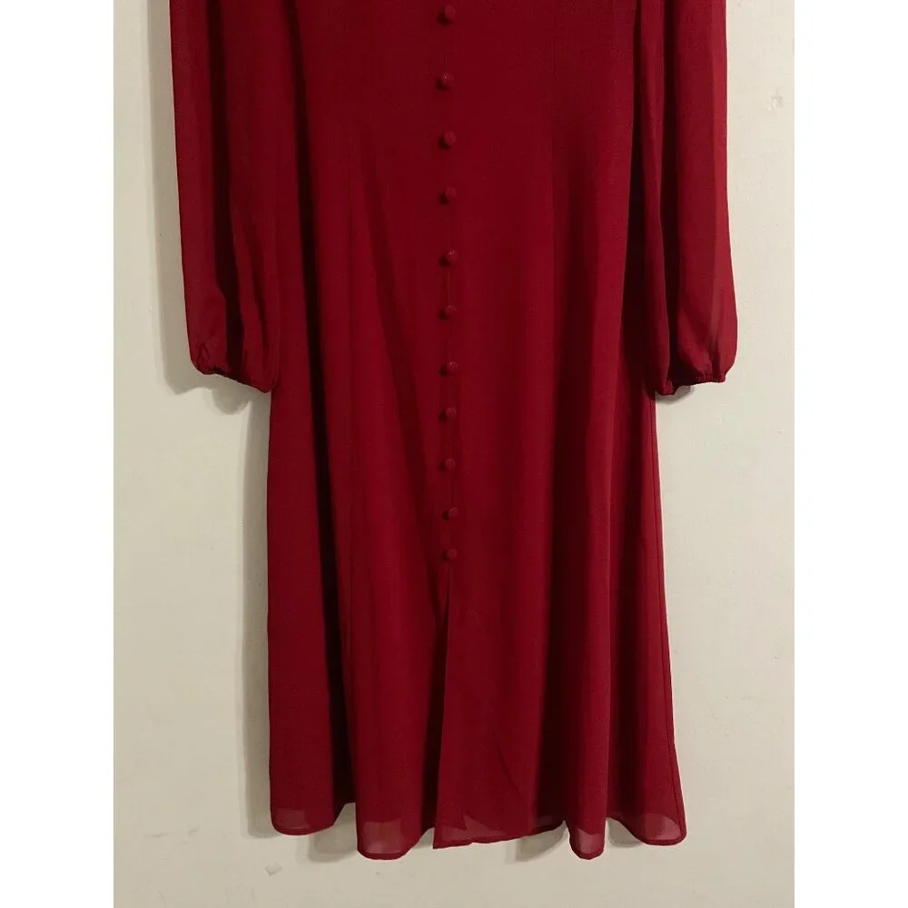 RIHOAS Women's Red V-Neck Puff Sleeve Slit Midi Dress NEW size Medium - Picture 8 of 14